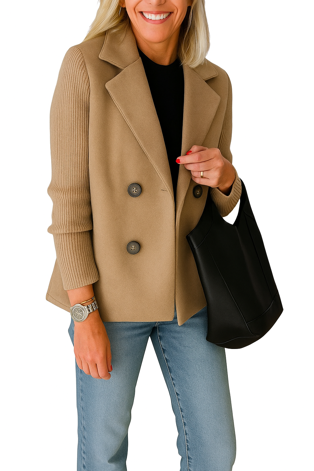 Martine I Blazer Elegante con Mangas de Punto