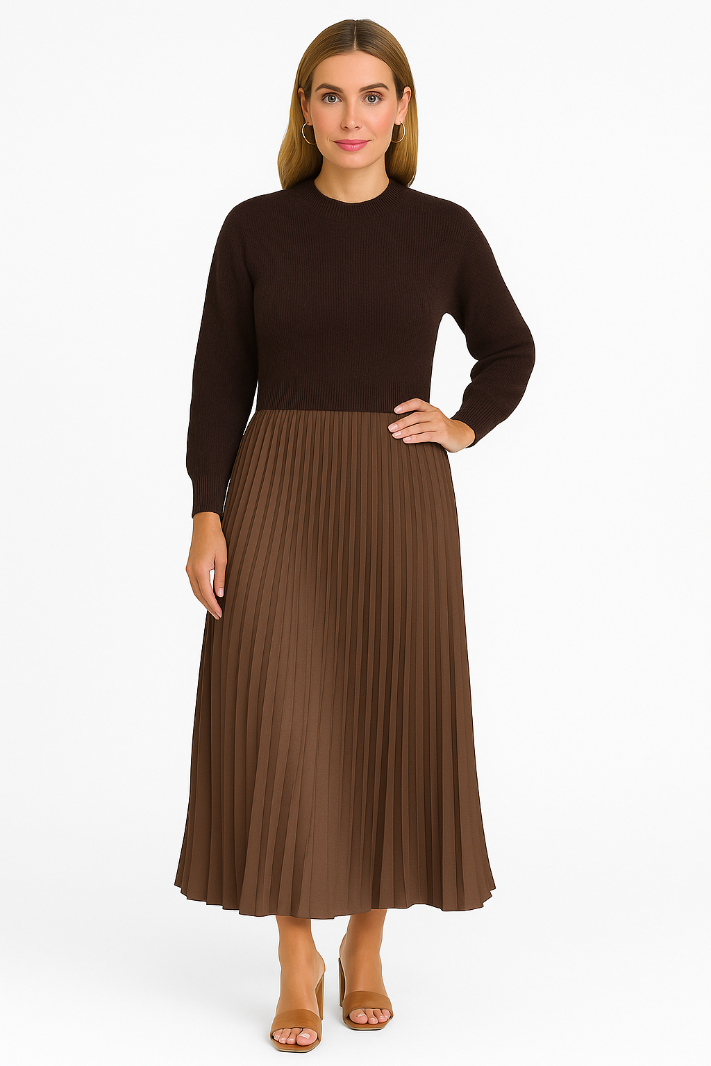 Valeria | Vestido Maxi con Jersey y Falda Plisada