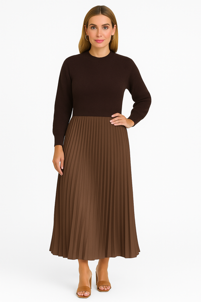 Valeria | Vestido Maxi con Jersey y Falda Plisada