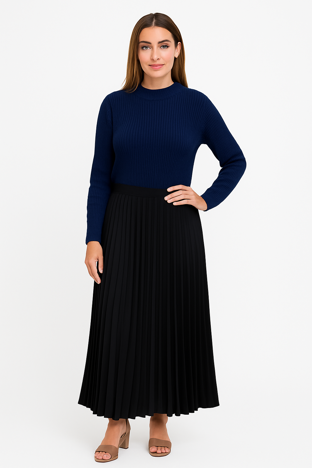 Valeria | Vestido Maxi con Jersey y Falda Plisada