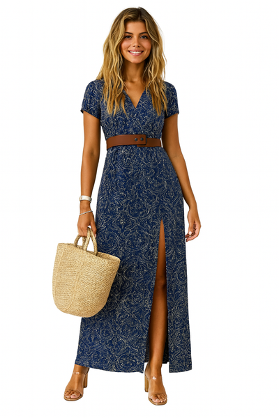 Drina | Vestido largo bohemio con cintura fruncida