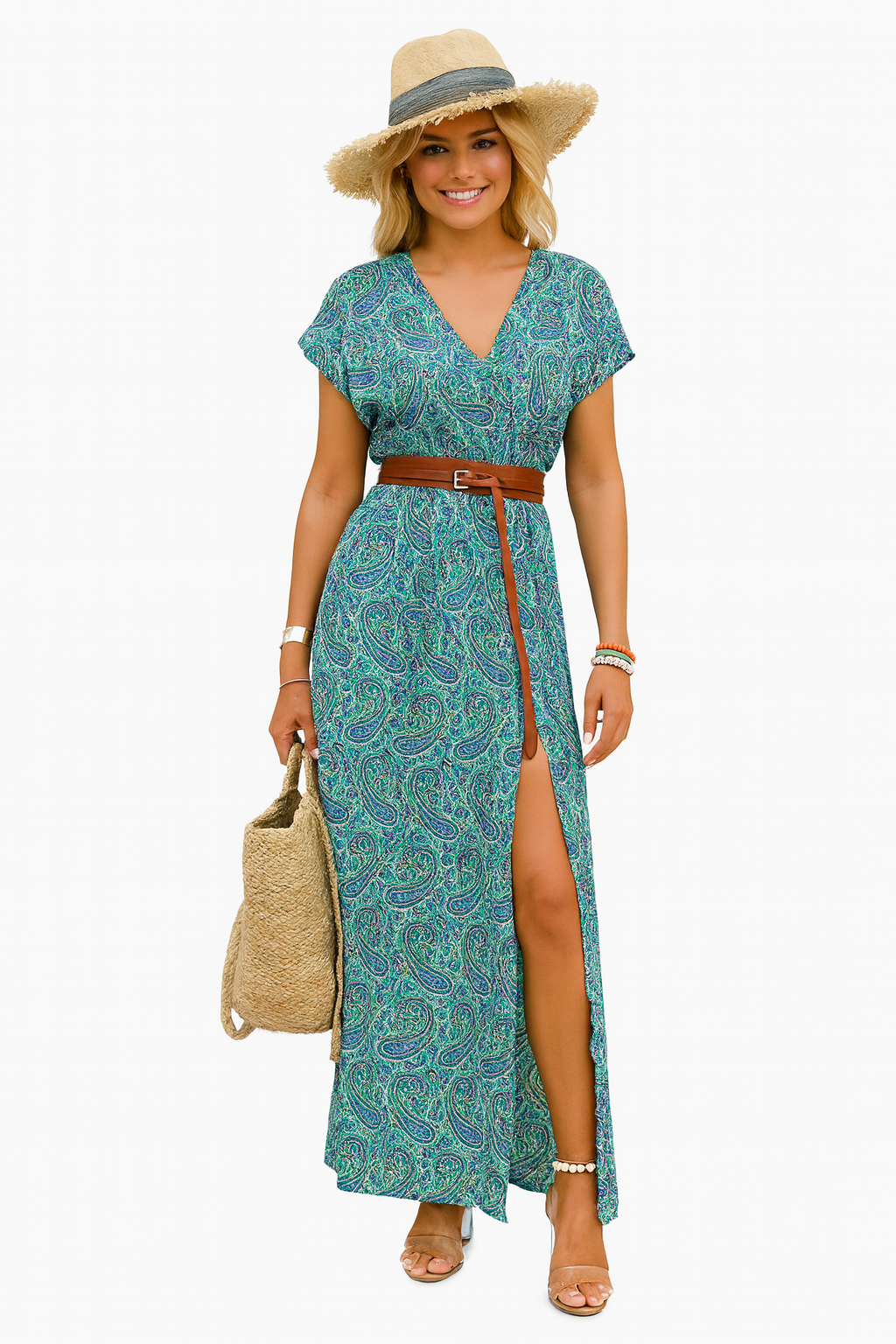 Drina | Vestido largo bohemio con cintura fruncida