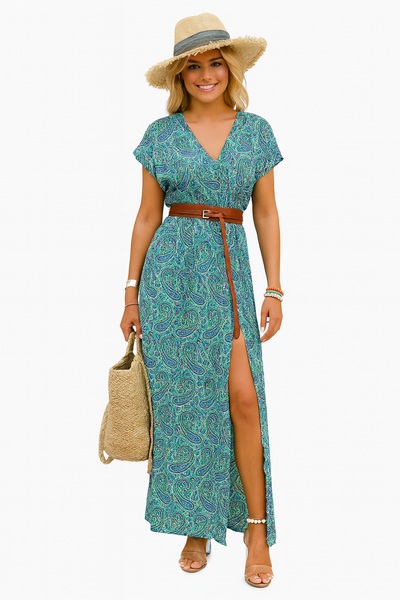 Drina | Vestido largo bohemio con cintura fruncida