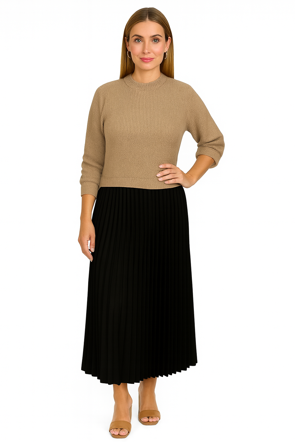 Valeria | Vestido Maxi con Jersey y Falda Plisada