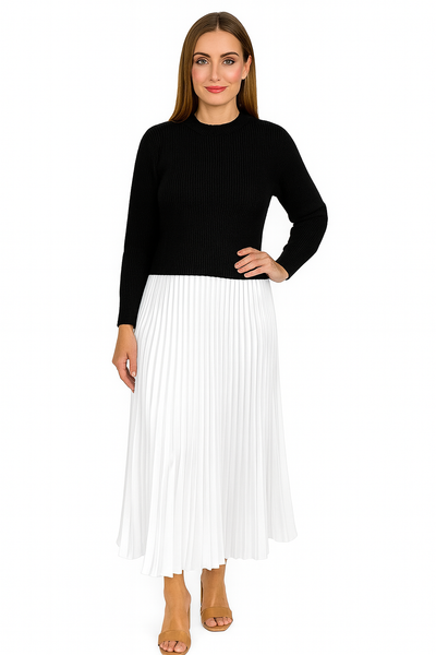 Valeria | Vestido Maxi con Jersey y Falda Plisada