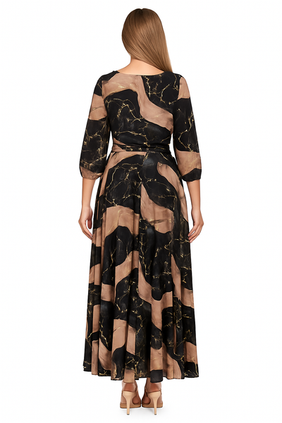 Sara | Vestido Elegante con Estampado Mármol Negro y Beige
