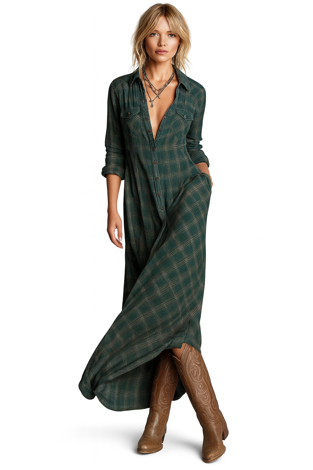 Elena | Vestido largo a cuadros con encanto atemporal