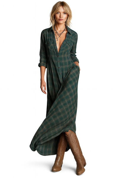 Elena | Vestido largo a cuadros con encanto atemporal